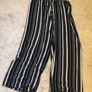 Olive green/black striped wide leg pants